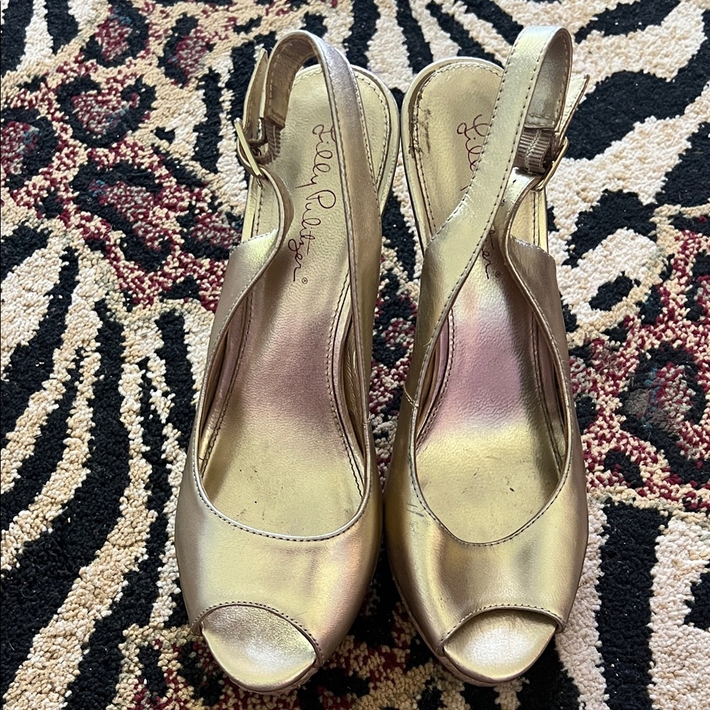 Lilly Pulitzer Metallic Gold Slingback Heels